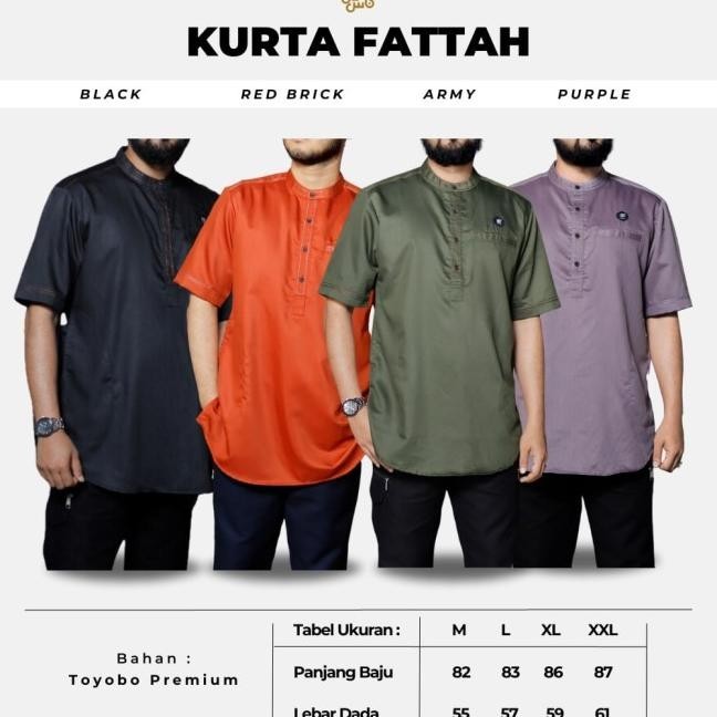 Baju Koko Kurta Kemeja Koko Pria Dewasa Lengan Pendek Fattah by Mosped Murah