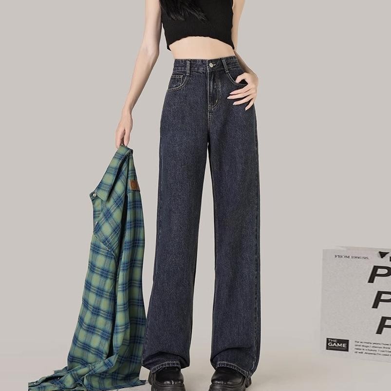 Hitam /Abu-Abu Hitam Highwaist Kulot Celana Jeans Wanita Korea Style