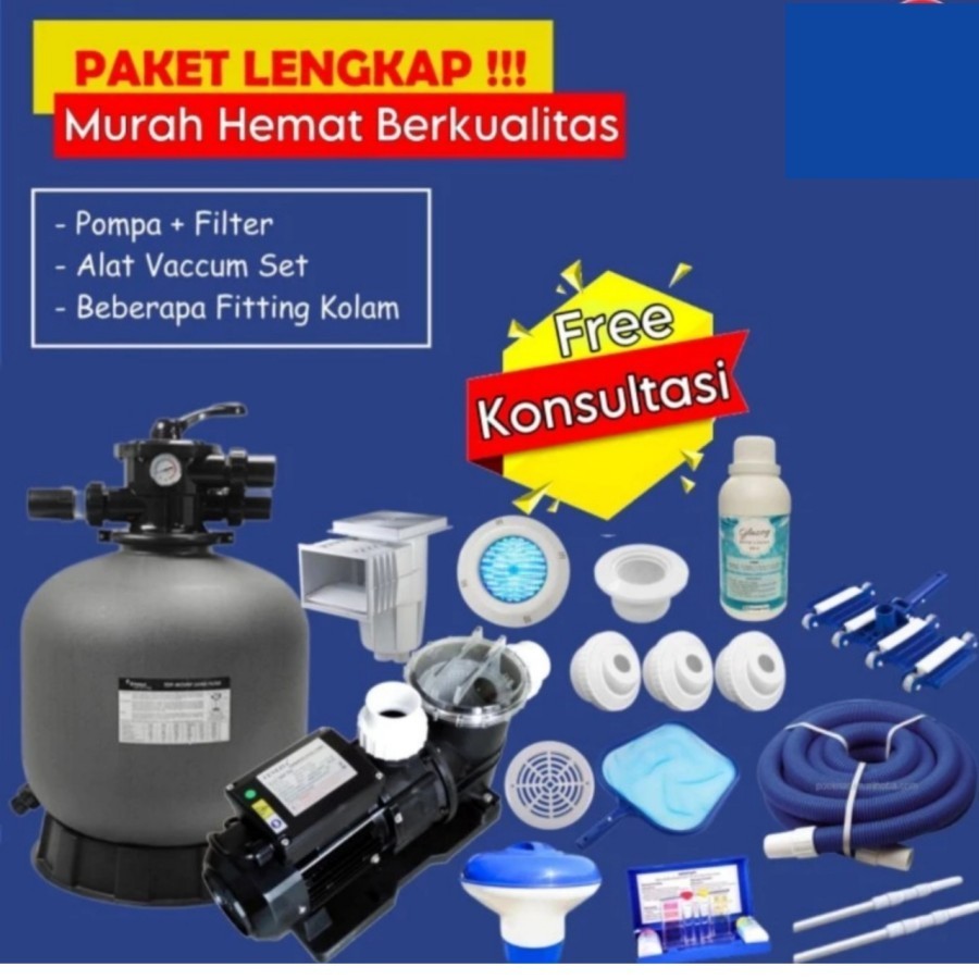Pompa Kolam Renang Lengkap Paket Filter Vacuum Kolam Renang 1/2HP