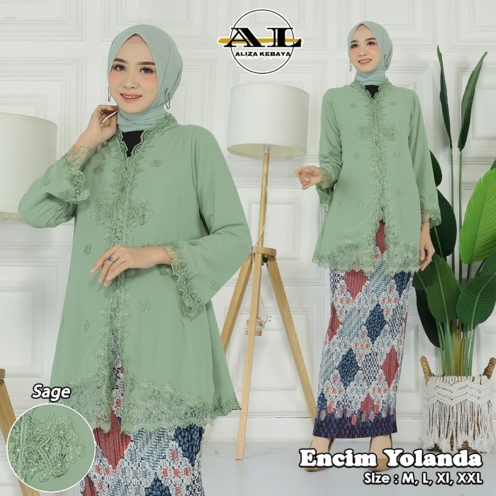 Setelan Kebaya Encim Yolanda Warna Sage