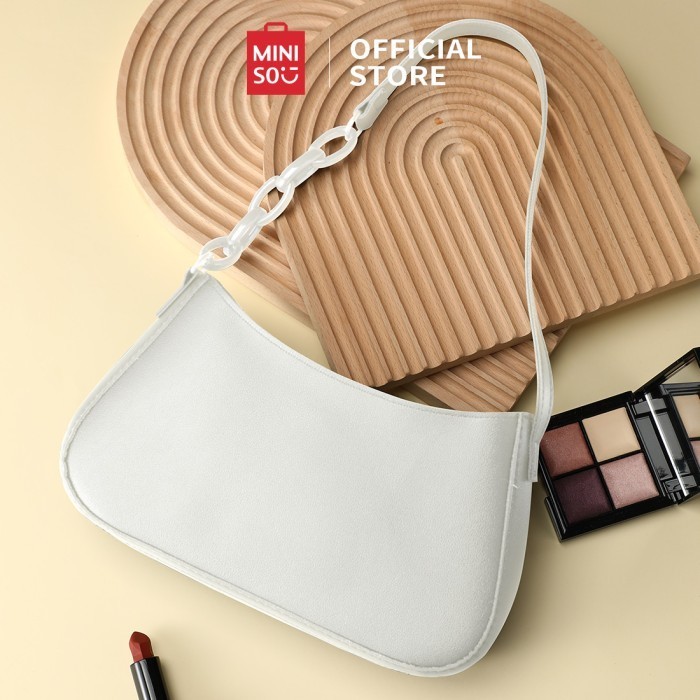 Promo MINISO Tas Wanita Hitam Shoulder Bags Tas Pundak Ritsleting Tali Ranta - Putih Murah Import Tr
