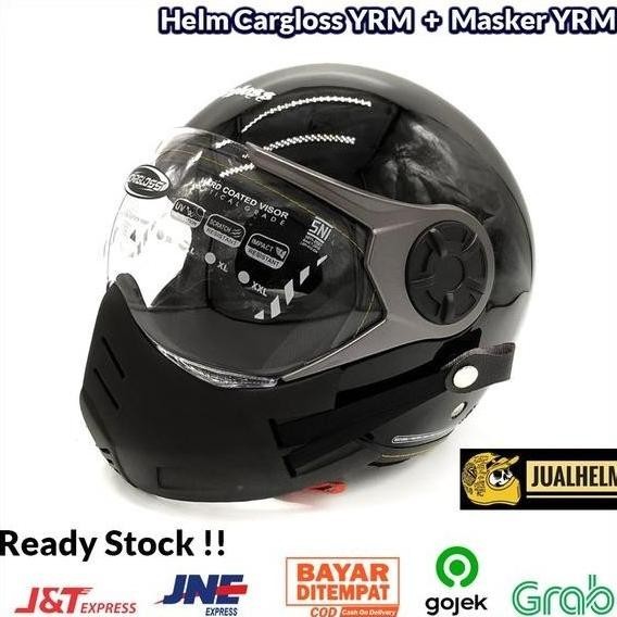 Paket Helm Cargloss Yrm Black Glossy - Masker Pu Yrm - Mask - Bogo - Jinanstyle