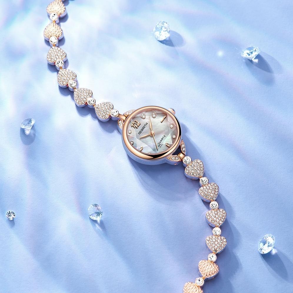 {JAM} REBIRTH Jam Tangan Wanita Original Fashion Asli Gaya Elegan Skala Berlian Kuarsa Bentuk Anti A