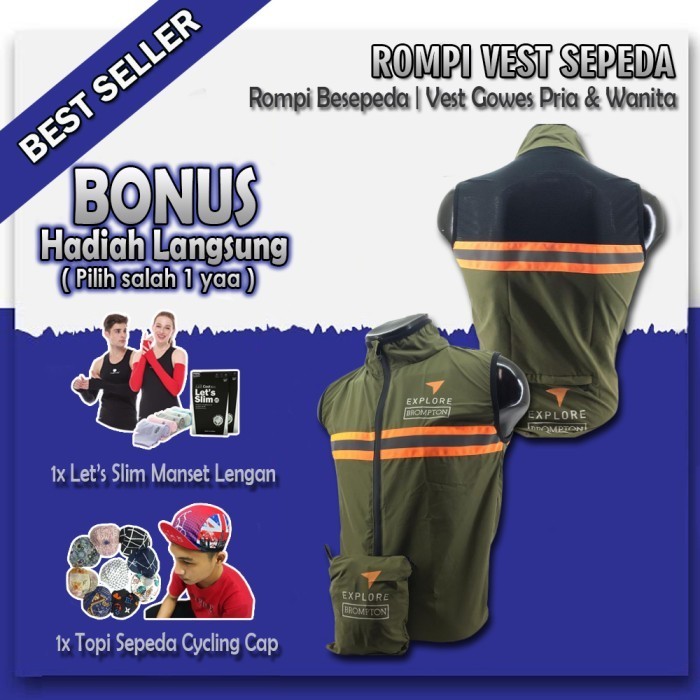 Rompi Brompton Windbreaker Explore Green Vest Brompton Jaket Brompton
