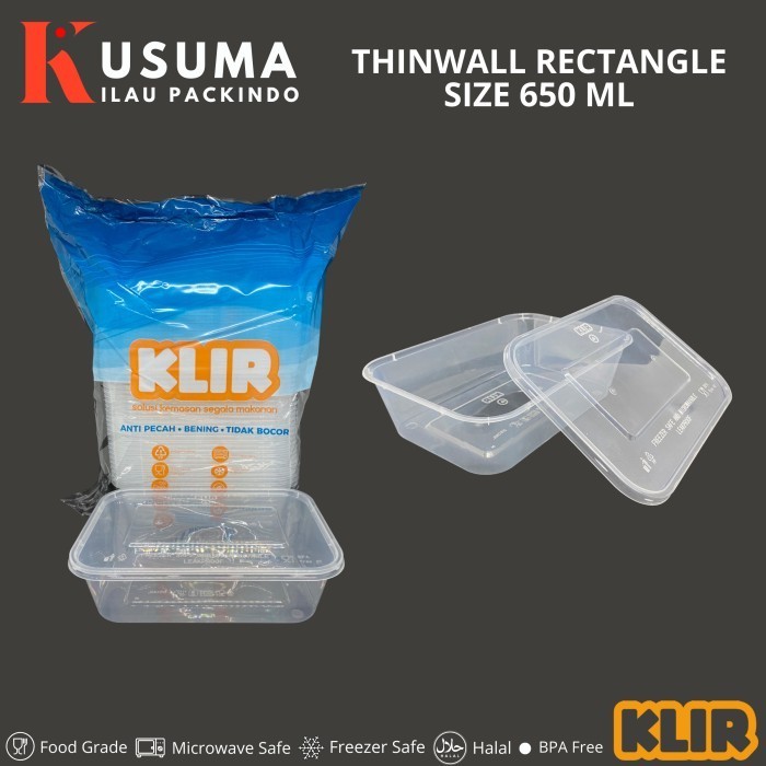 

best seller] KLIR Thinwall Rectangle (Persegi Panjang) 650ML Kotak Makan 25pcs