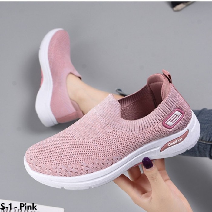 Sepatu Sneakers Wanita Tanpa Tali Kets Sole Anti Licin Lari S-1