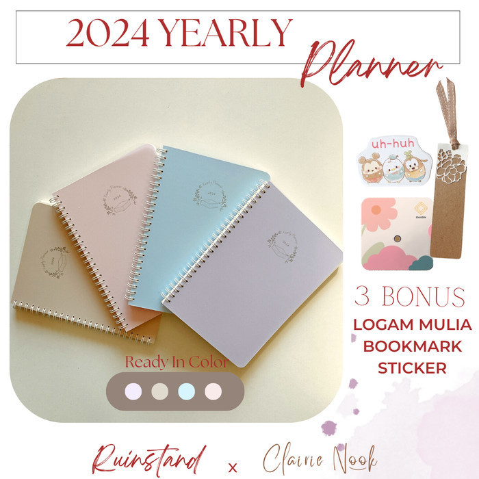 

Limited Yearly Planner 2024 - Jurnal - Diary Planner Clairie Nook Gilaa!!!