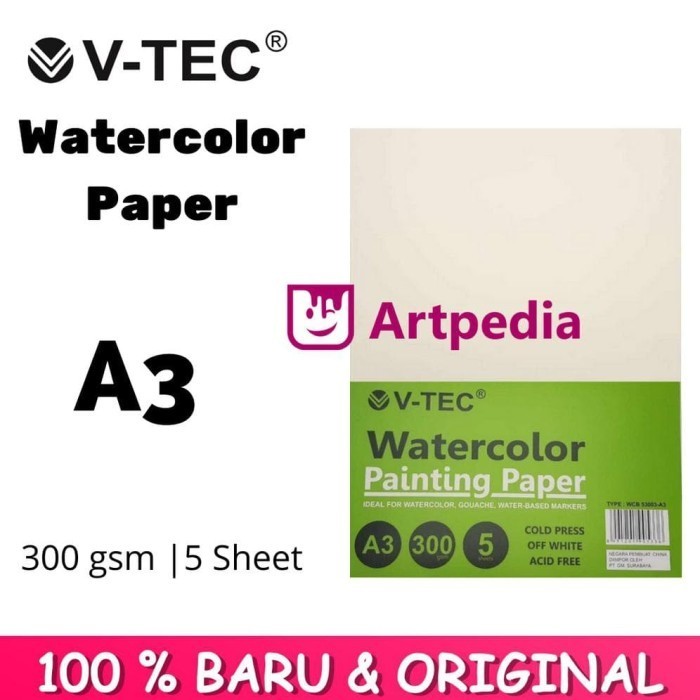 

Gaya V-Tec Watercolor Painting Paper A3 300Gsm Cold Press Type Wcb-53003 Terlaris