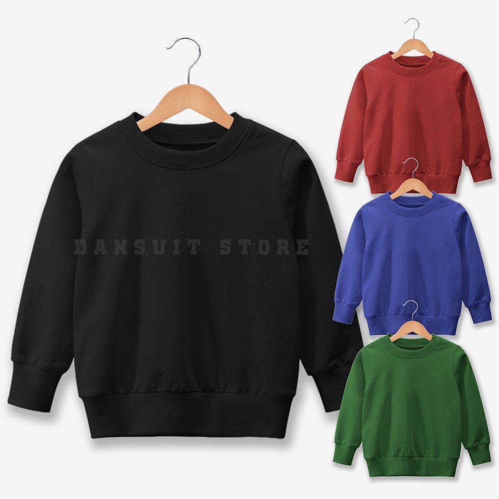 [BEST DEAL] Sweater Polos Anak Laki-laki/Perempuan Usia 4 - 13 Tahun Sweater Crewneck Polos Anak