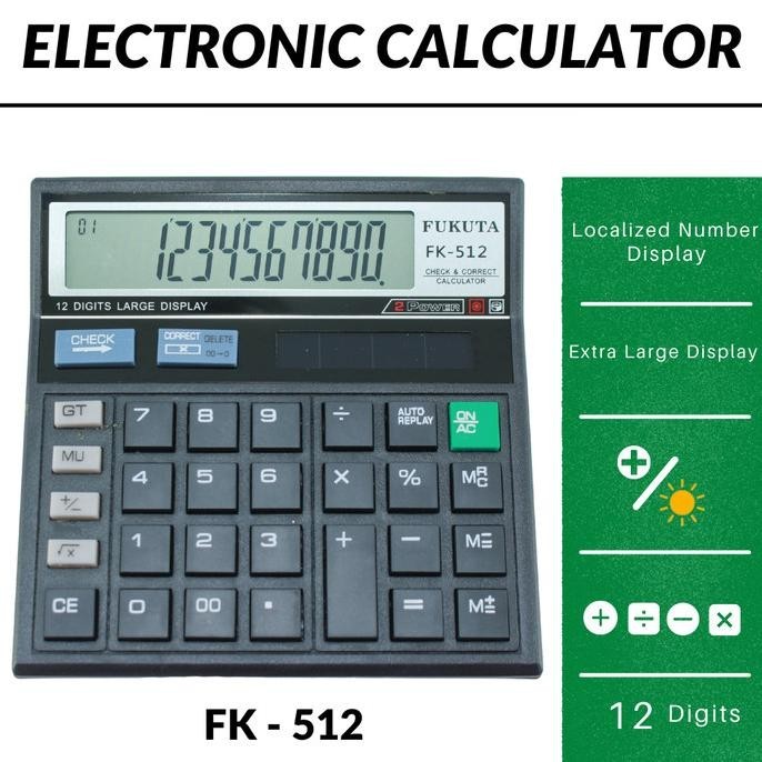

Flash Sale Calculator / Kalkulator 12 Digits Check Correct Layar Besar 2 Power - FK-837B