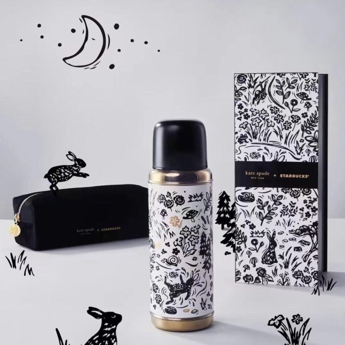Starbucks Tumbler Kate Spade Thermos Rabbit Bunny Black White