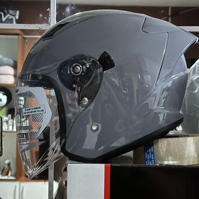 NHK S1GP PRO Grey Glossy Solid Helm Half Face S1-GP abu kilap SNI