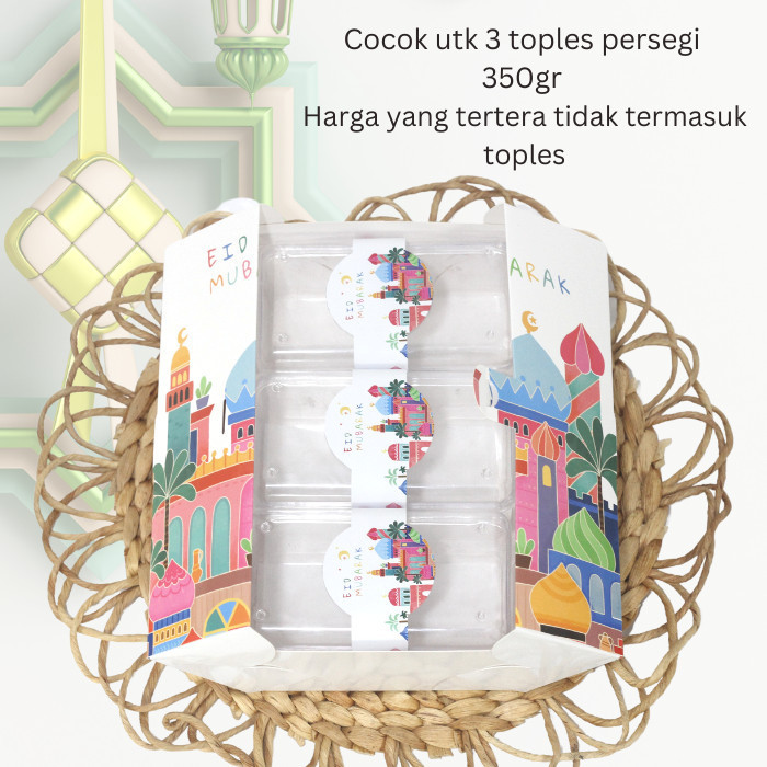 Kotak Hampers Toples Segi Panjang Isi 3 Toples, Box Kue Kering Lebaran