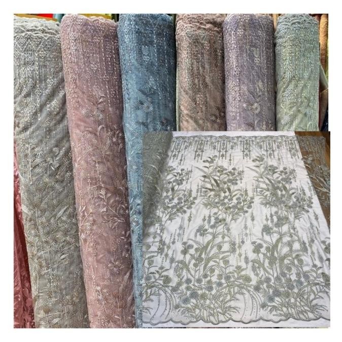 Kain bahan tile mutiara badai bahan kebaya tile brukat tile payet