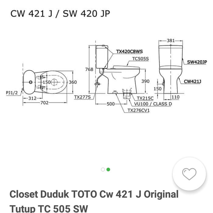 CLOSET DUDUK TOTO CW 421+SW 420/8+TC505SW