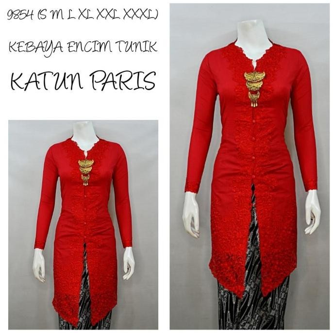 Terbaru - Indah KEBAYA BROKAT BORDIR ENCIM LENGAN PANJANG Furing Katun 9649 - Marun, XXXL ,,