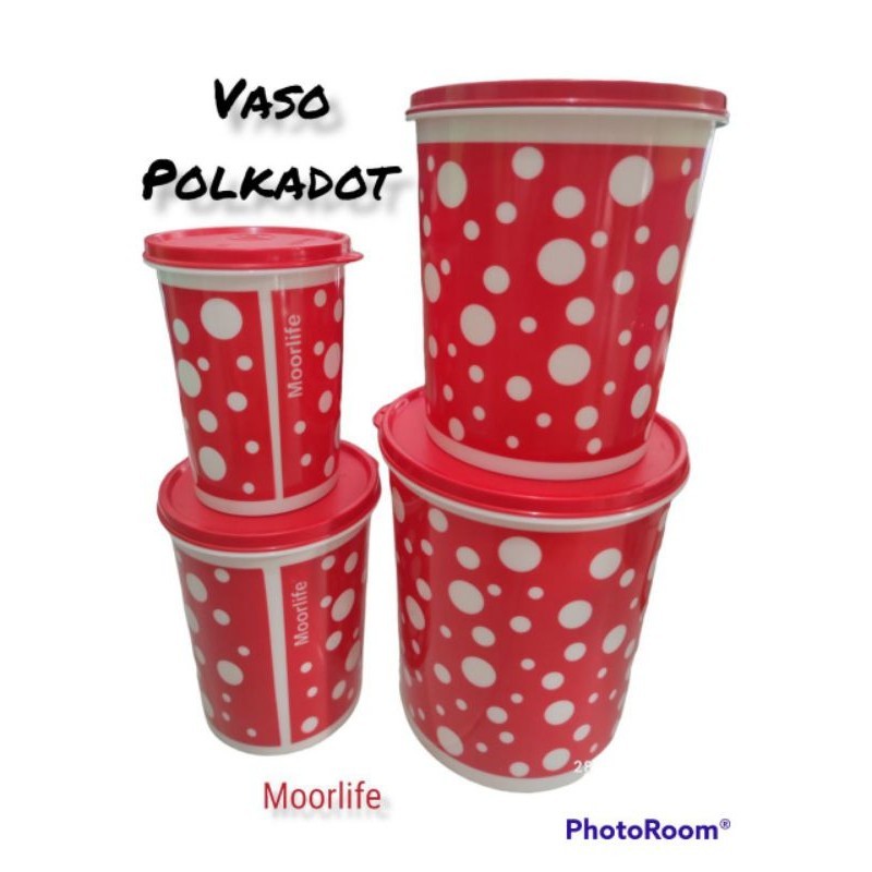 Vaso Polkadot moorlife warna merah Ukuran Terdiri dari :• Small Polka Canister (1) @ 950 ml• Medium 
