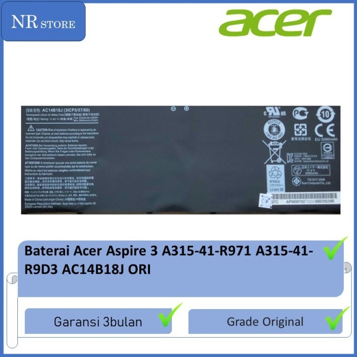 Murah Baterai r Aspire 3 A315-41-R971 A315-41-R9D3 AC14B18J