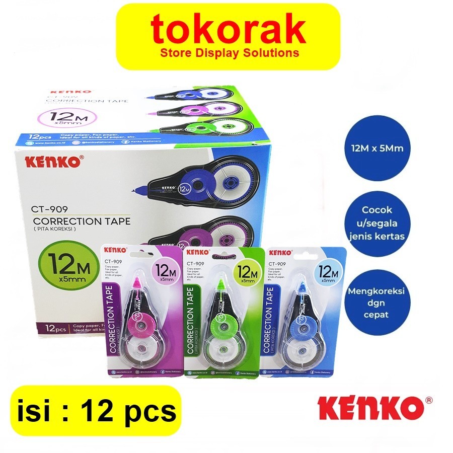 

Kenko Correction Tape 12 M X 5 Mm Ct-909 Tip Ex Tipex Roll Tipe X Isi 12 Pcs