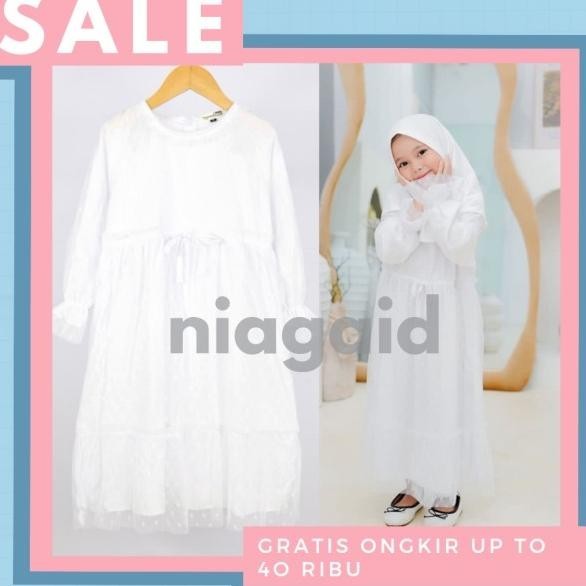 Terbaru Gamis Baju Busana Muslim Tile Brukat Putih Anak Perempuan 1-10 Tahun