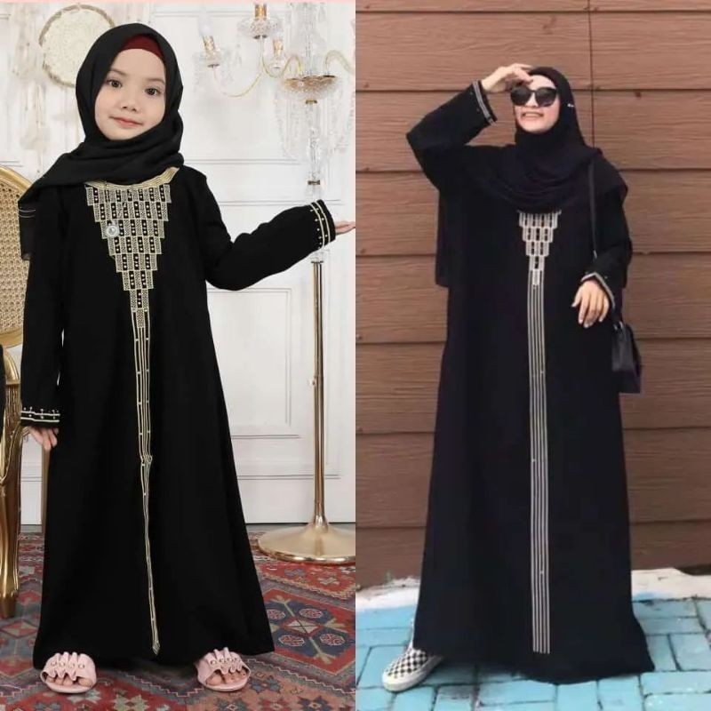 ABAYA GAMIS BORDIR COUPLE MOM KIDS DEWASA DAN ANAK KODE BORDIR MADINAH