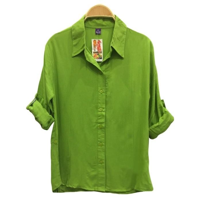 Kemeja Atasan Wanita Basic Polos Katun Rayon Adem Warna Hijau Lime