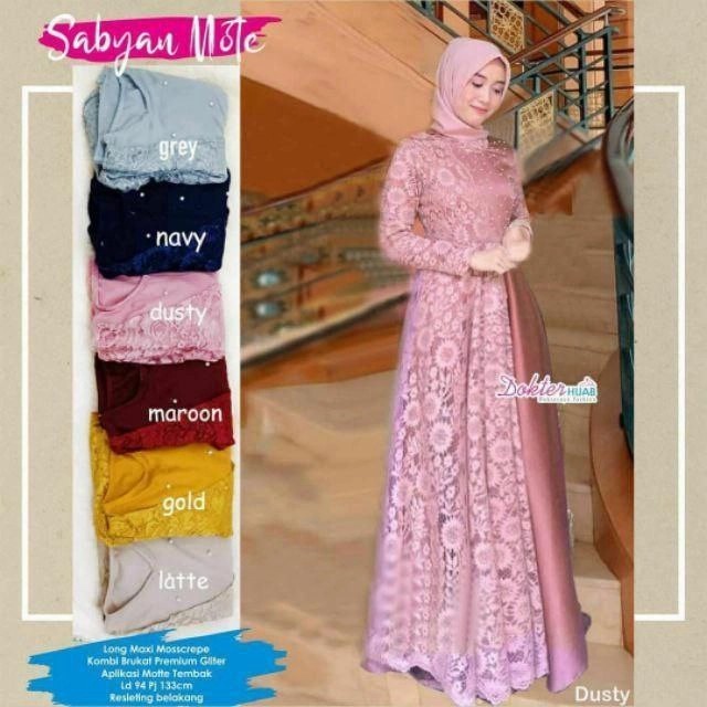 BAJU GAMIS BROKAT MUSLIM MODERN BAJU GAMIS FULL BROKAT REMAJA TERBARU - Dusty