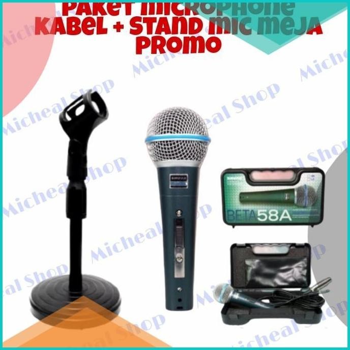 microphone kabel shure koper grade + stand mic meja paket promo murah