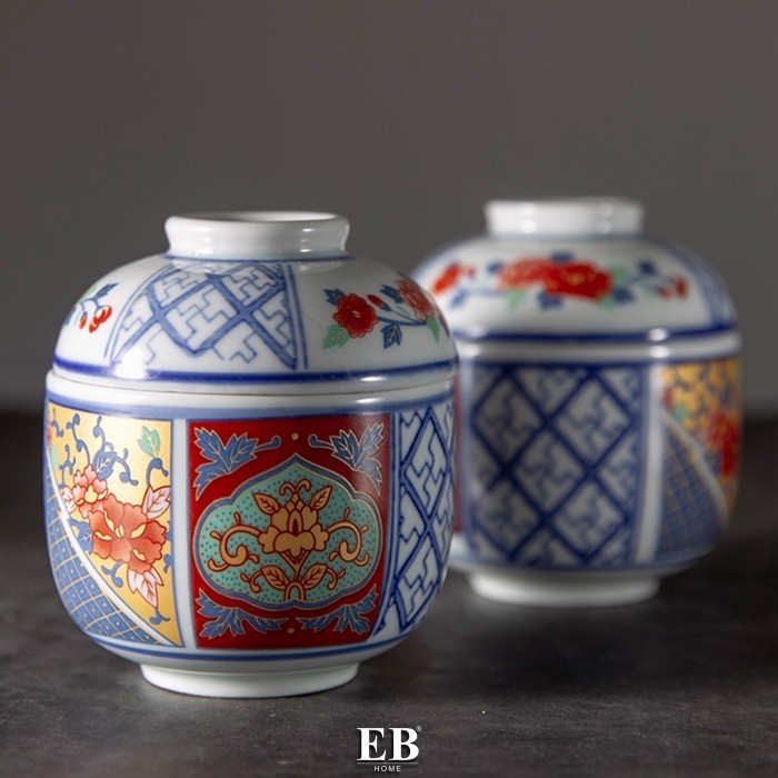 Mangkok Cawan Mushi Dengan Tutup Bahan Keramik Food Grade Tahan Panas