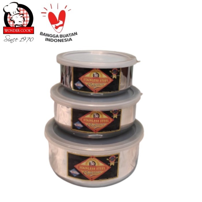 Mangkok Stainless Set Wondercook Mixing Bowl Venus Tutup Plastik Lid