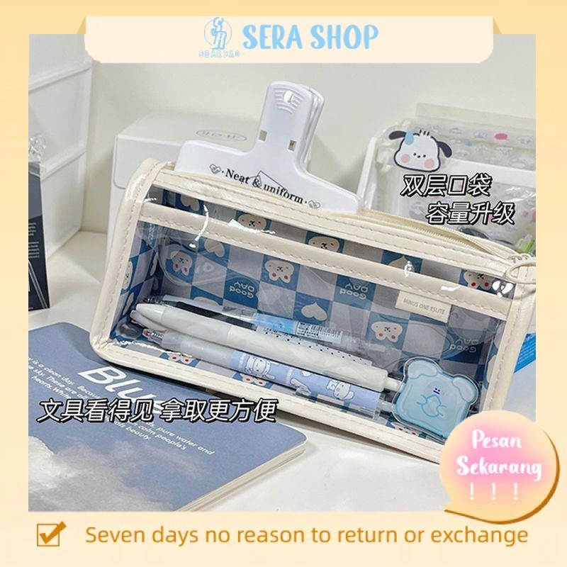 

●ↂSera Sederhana Kotak Pensil Transparan Double-Lapisan Pensil Kreatif Kapasitas Besar Siswa SMP Wanita Nilai Tinggi Kotak Pensil