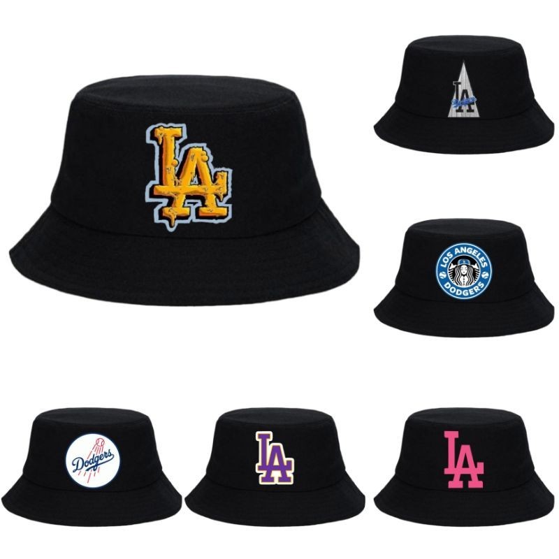 Topi Bucket Hat LA Los Angeles Distro Hitam Bahan Drill Premium / Topi Distro LA Los Angeles / Bucke