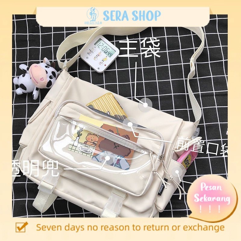 

♠✾Sera Kapasitas Besar Siswa Kelas Messenger Tas Kanvas Wanita 2021 Baru Jepang Harajuku Warna Solid Postman Bahu Tote Bag