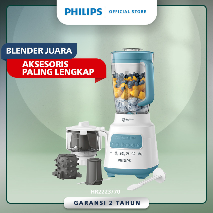 Philips 2L Blender Plastic Jar HR2223/70 with Accessories Sambal Maker, Chopper, and Garlic Peeler