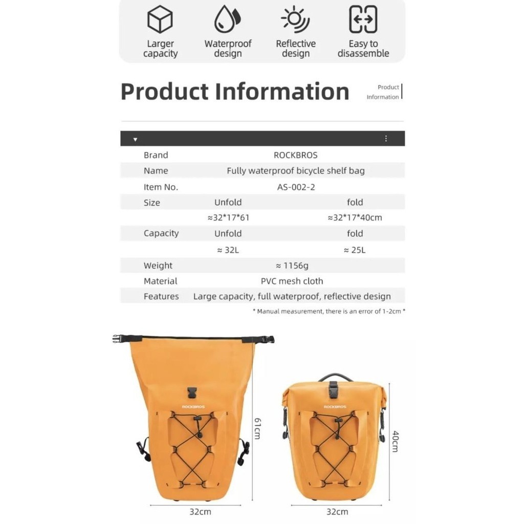 WHN ROCKBROS TAS SEPEDA TOURING BICYCLE PANNIER WATERPROOF BAG
