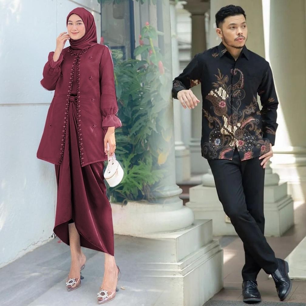 Batik Couple Termurah - Kebaya Couple Premium Rhasmi Bahan Dress Organza Batik Couple Setelan Kondan
