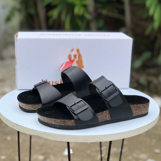 Sandal Hush Puppies pria dual strap kulit sintetis