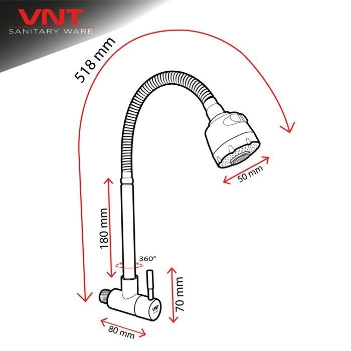 Vnt Kran Cuci Piring Flexible Stainless Keran Air Sink Dapur Tembok