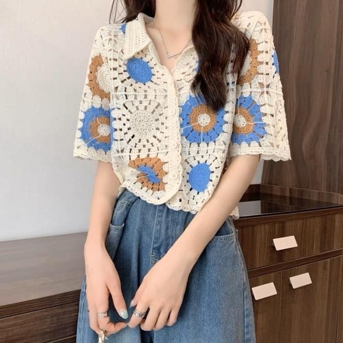 Clouwny - Atasan Wanita Blouse Sunnies Crochet Blouse Premium Crochet