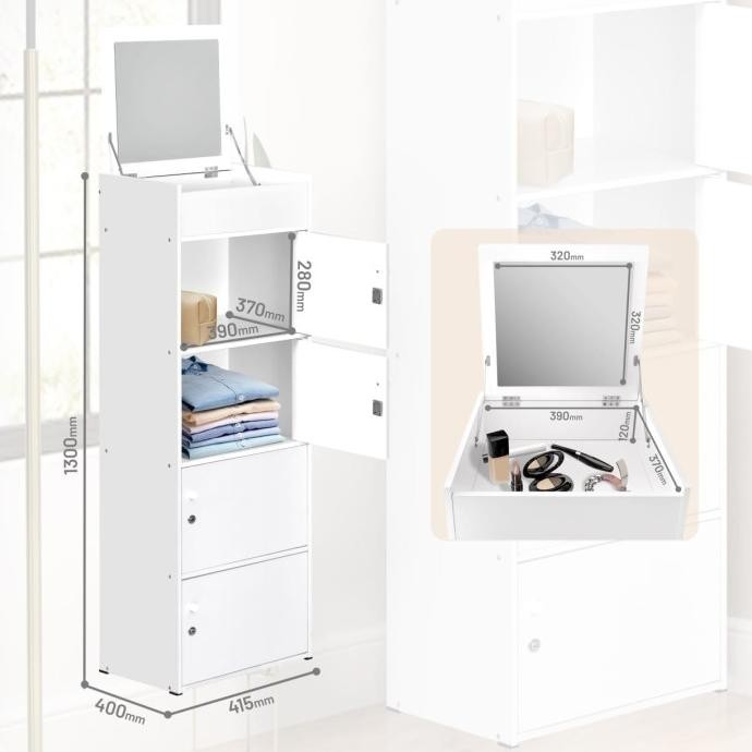 Offo Living - Rak Serba Guna 4 Susun dilengkapi dengan Cermin