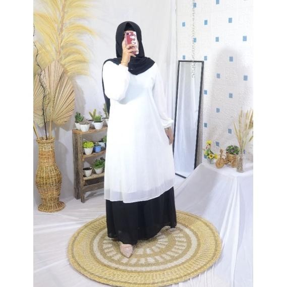 Ss Syakira gamis putih hitam malaysia seragam dinas kantor PDH kuliah guru mahasiswa kerja pns musli