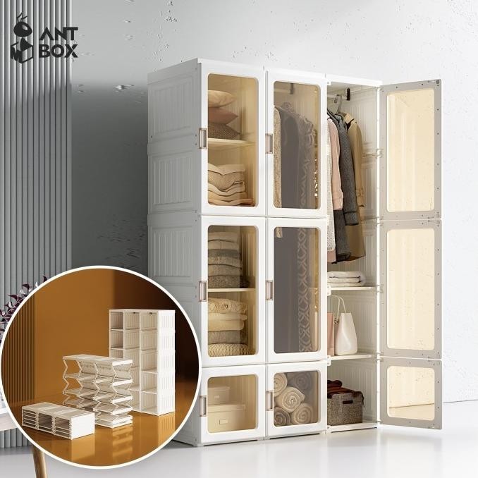 ANTBOX Lemari Pakaian Plastik Susun Putih Minimalis Lemari Baju