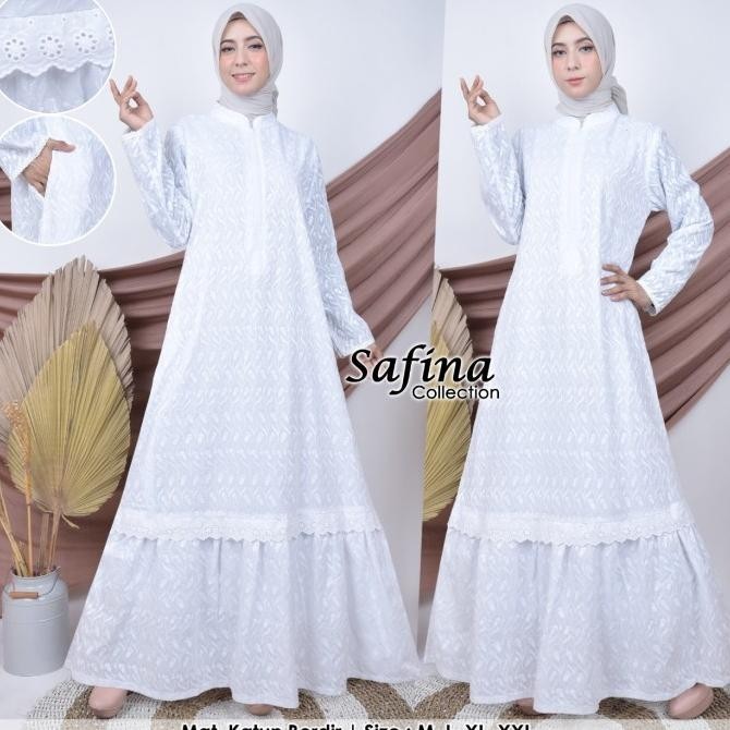 Gamis Haji Umroh Wanita Putih / Gamis Haji Umroh Katun Bordir Rempel