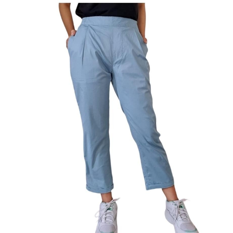 Celana 7/9 Wanita Katun Twill Srecht Pinggang Karet Gass