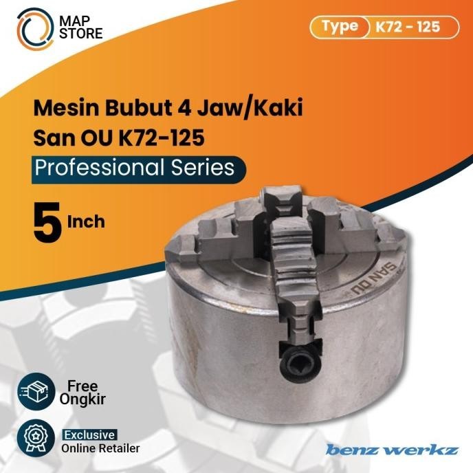 Chuck Bubut 5'' 4 Jaw / Claw Bubut 4 Jaw / Catok Kepala Bubut 5 Inch