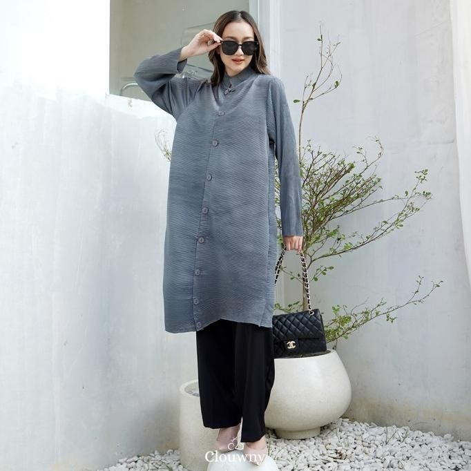 Clouwny - Atasan Gravity Button Pleats Tunik Premium Pleats