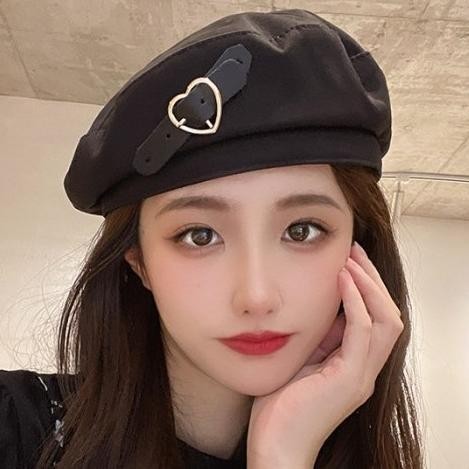Topi Baret Wanita Motif Love Lock Korea Import Retro Style
