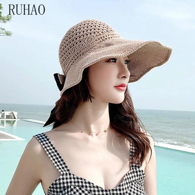 Topi Pantai Lebar Lipat Praktis, Topi Pantai Wanita, Topi Pantai Korea