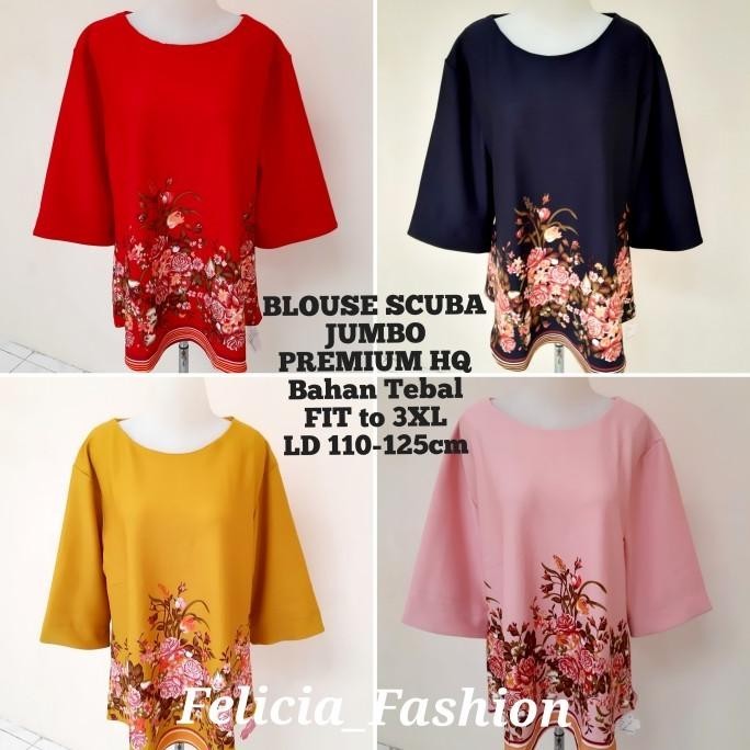 Baju Atasan Wanita Jumbo Blouse Scuba Premium Big Size Motif Kembang 5