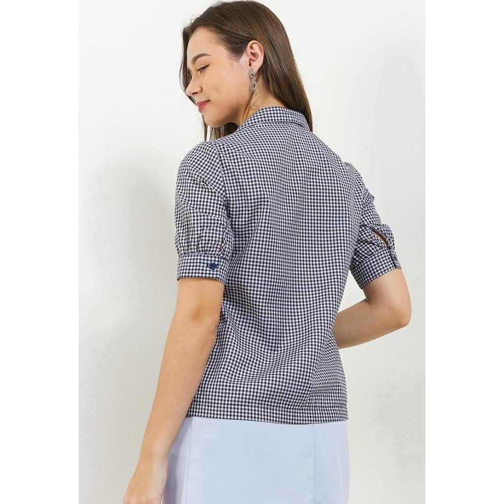 Llaces Clothing-Blouse Wanita-Old School Short Sleeve Checkered-Navy